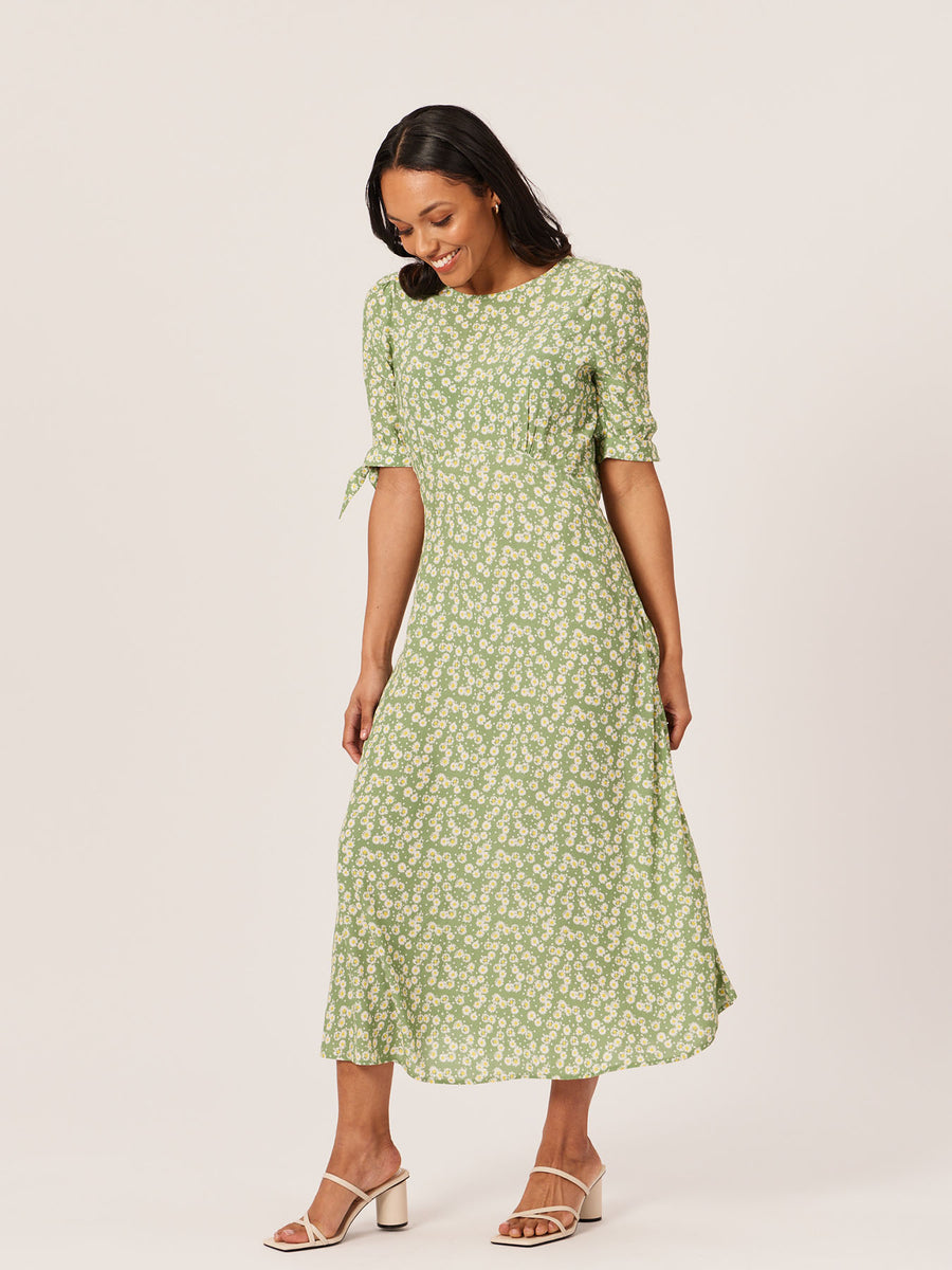Sally-Grace - Tie Sleeve Midi Dress - Green