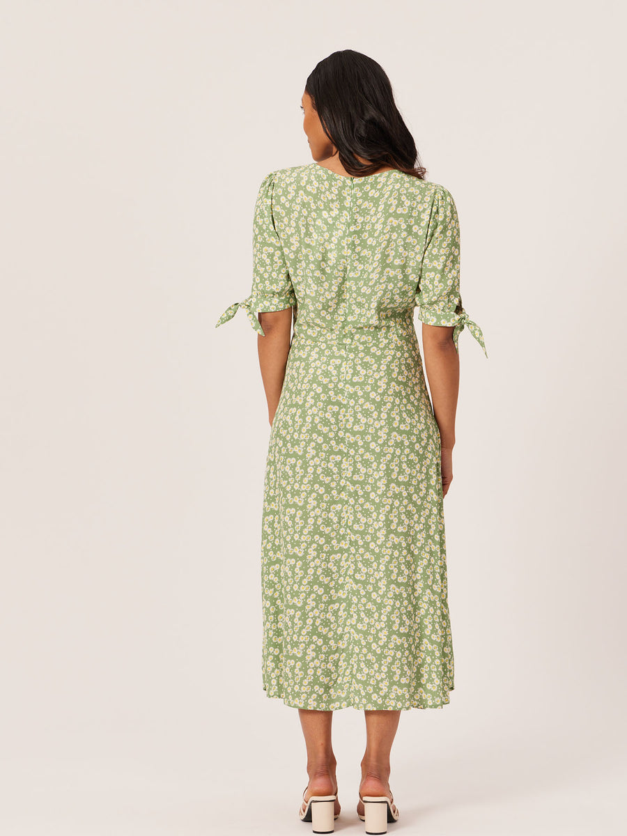 Sally-Grace - Tie Sleeve Midi Dress - Green
