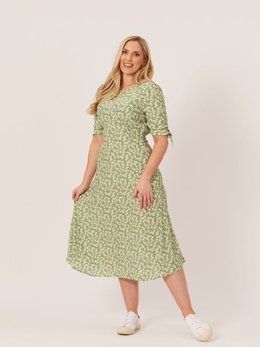 Sally-Grace - Tie Sleeve Midi Dress - Green