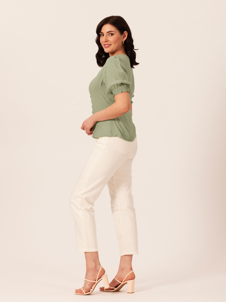 Caroline Button Front Puff Sleeve Top
