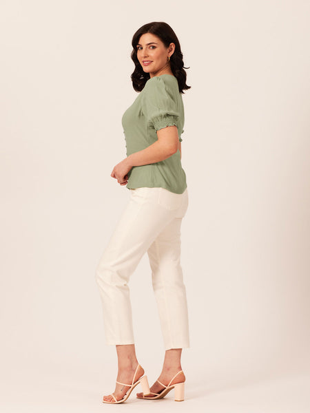 Caroline Button Front Puff Sleeve Top
