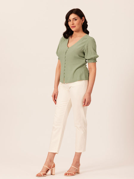 Caroline Button Front Puff Sleeve Top
