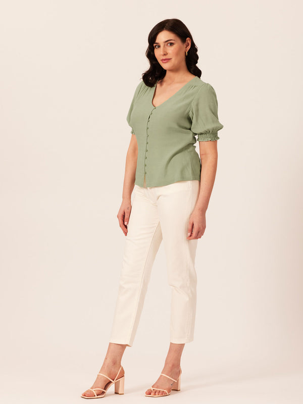 Caroline Button Front Puff Sleeve Top