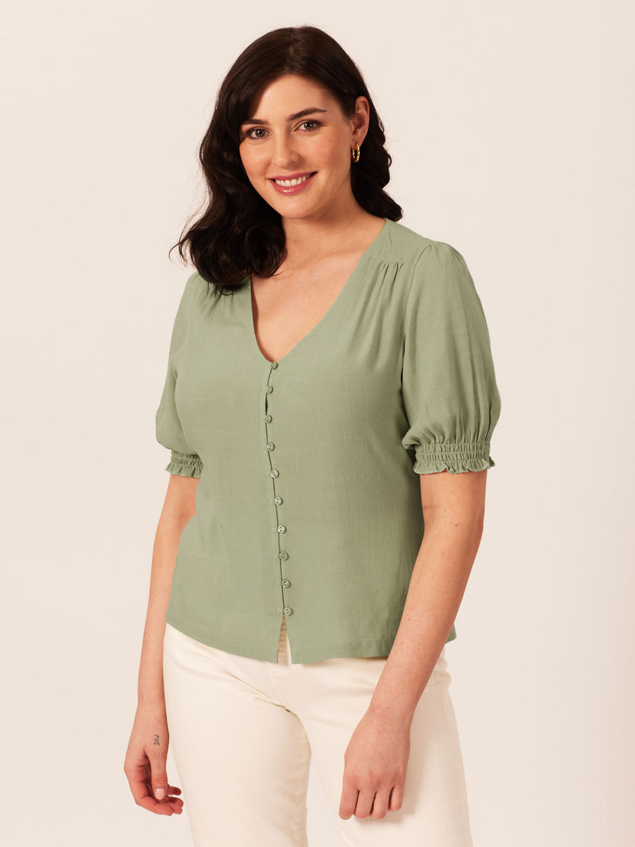 Caroline Button Front Puff Sleeve Top