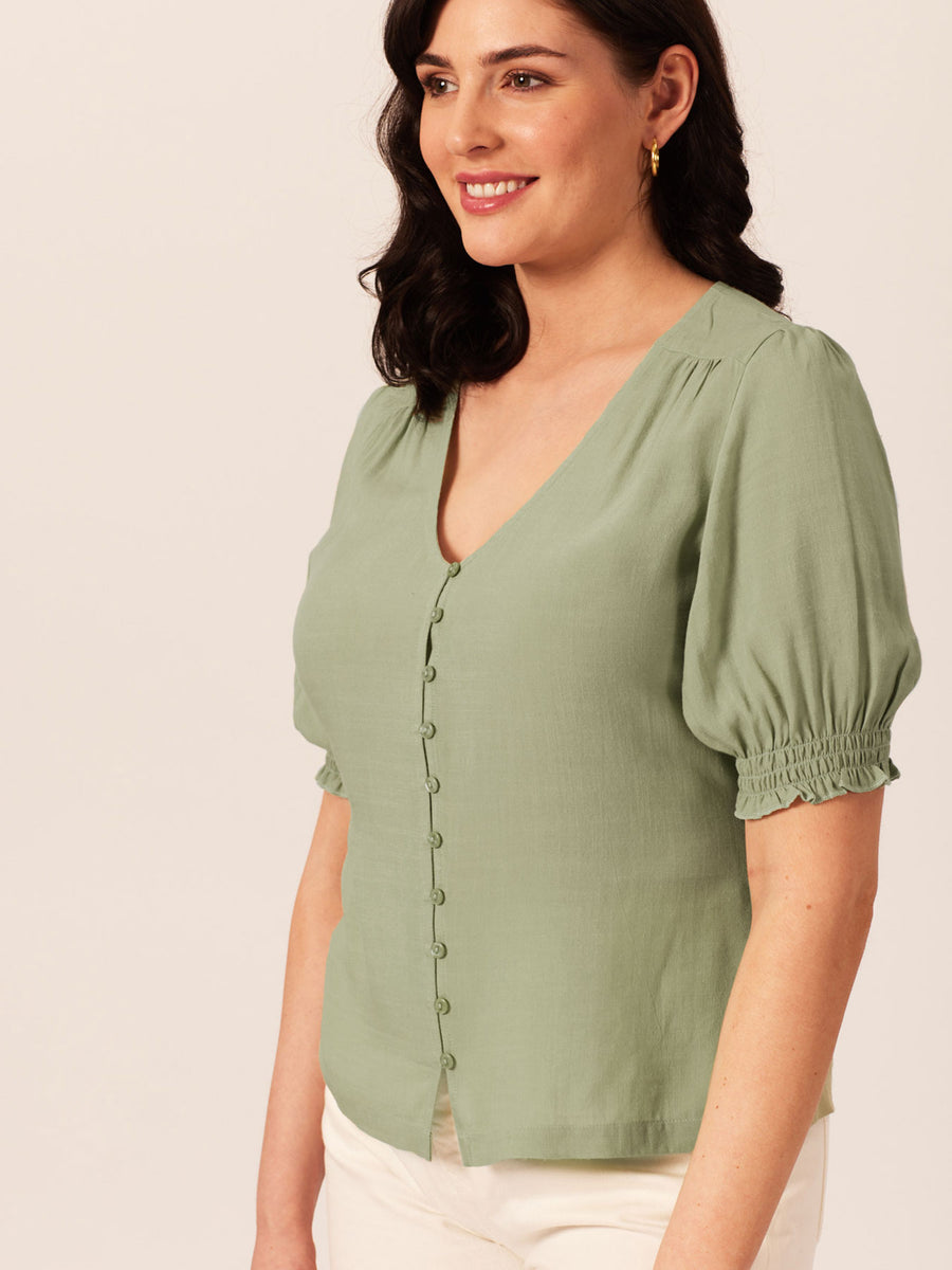 Caroline Button Front Puff Sleeve Top