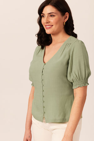 Caroline Button Front Puff Sleeve Top