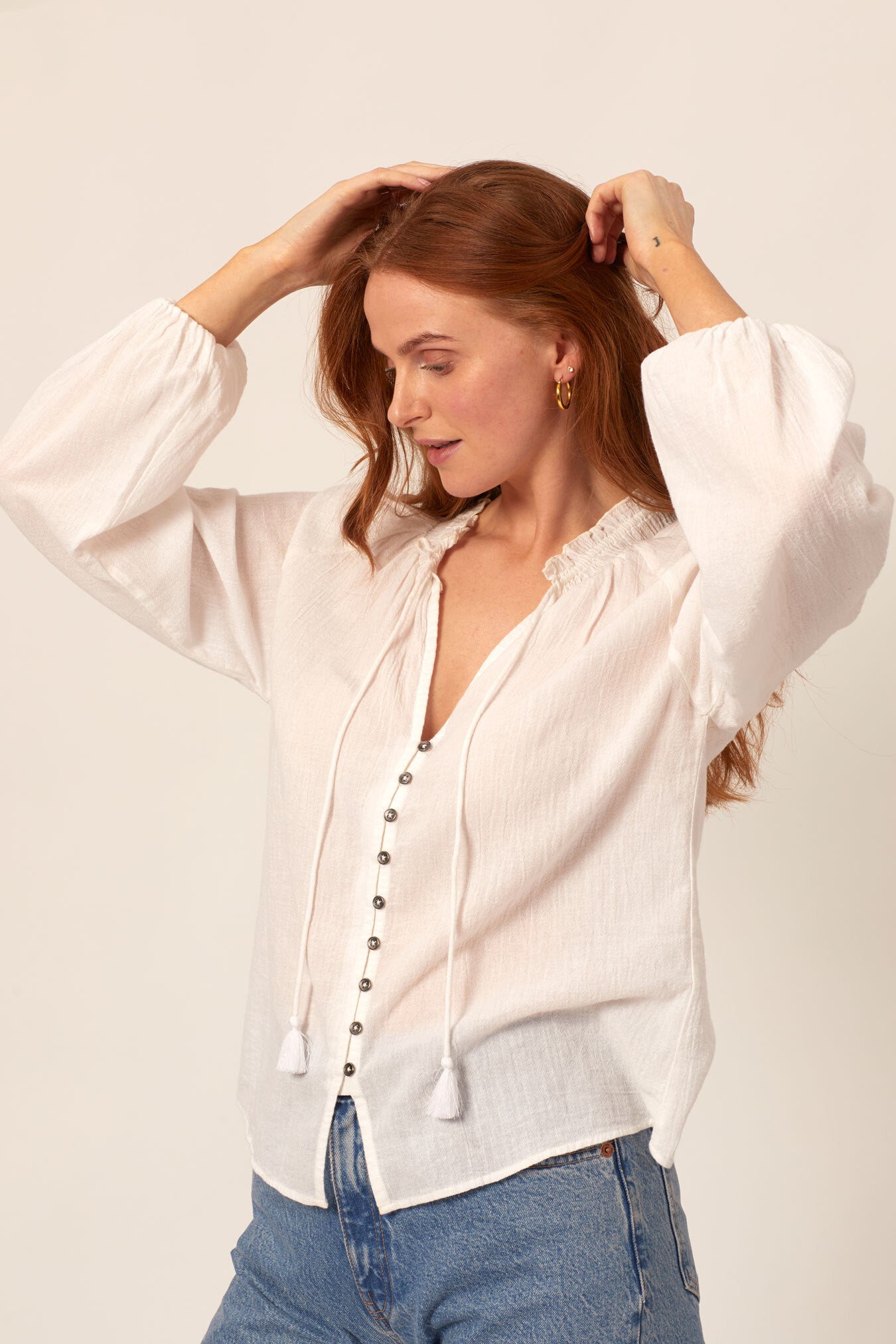 Button up peasant blouse online