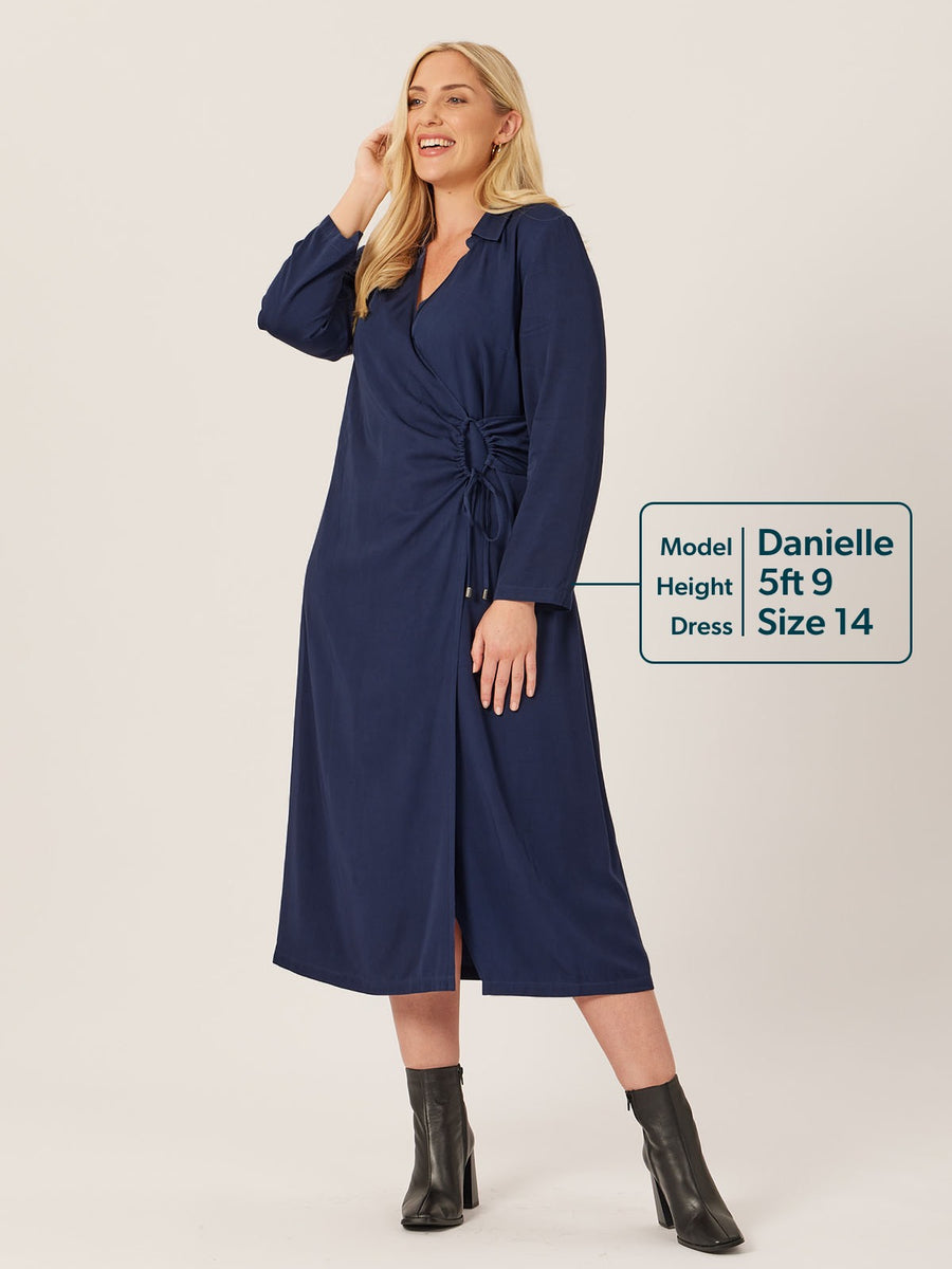 Christina - Wrap Midi Dress - Navy - Sample