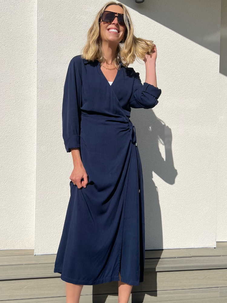 Christina - Wrap Midi Dress - Navy