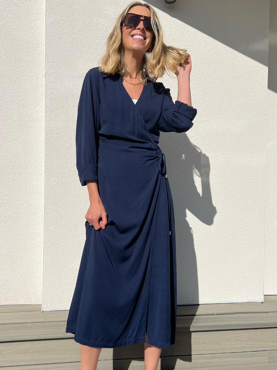 Christina - Wrap Midi Dress - Navy - Sample