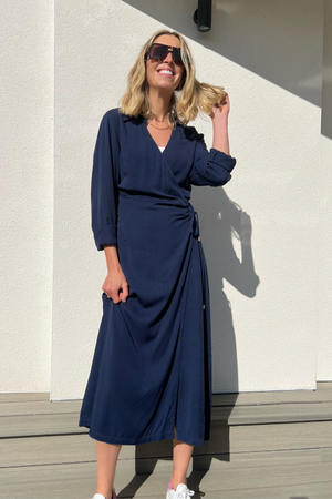Christina - Wrap Midi Dress - Navy#N#– This is Unfolded
