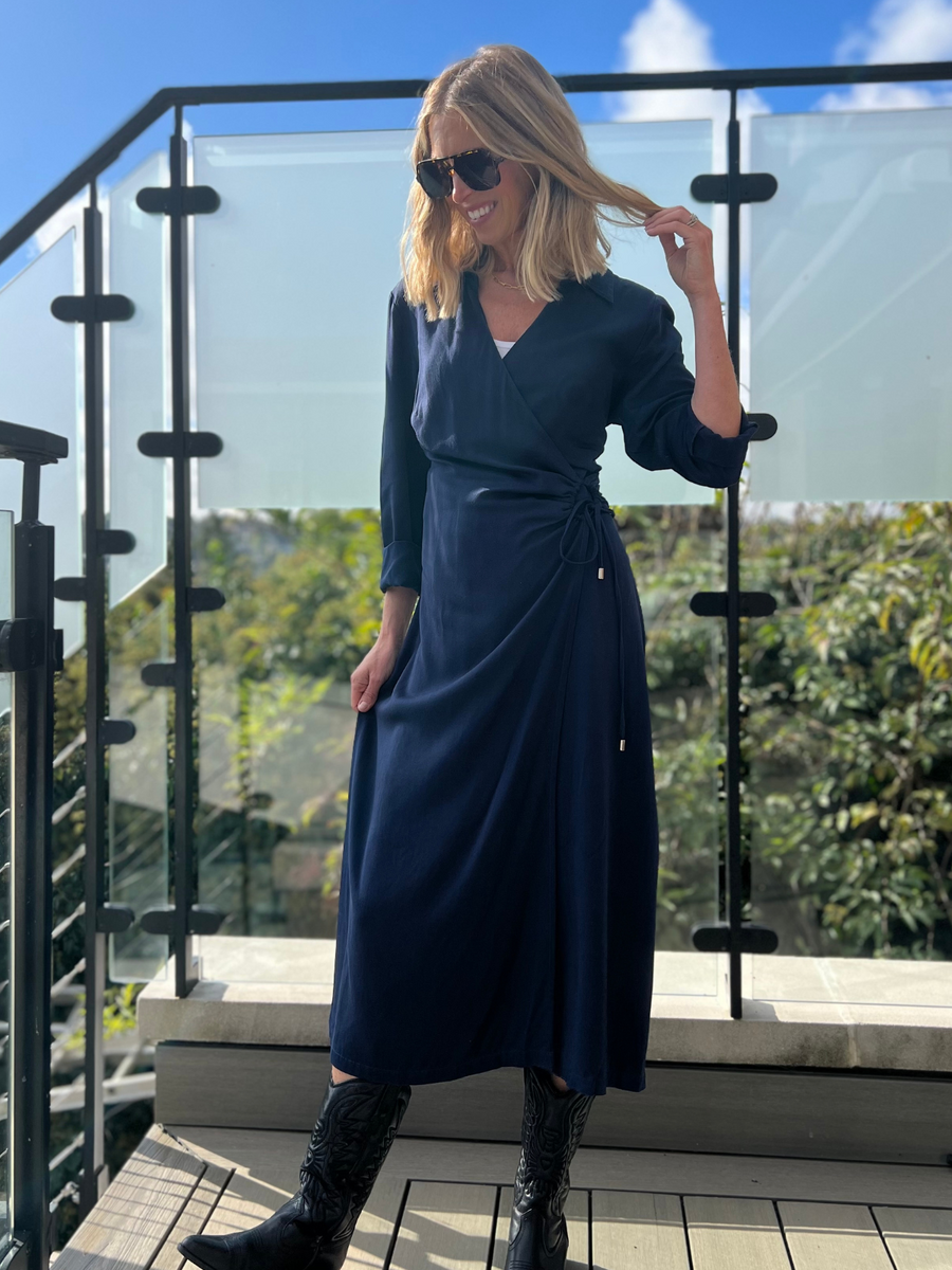 Christina - Wrap Midi Dress - Navy - Sample
