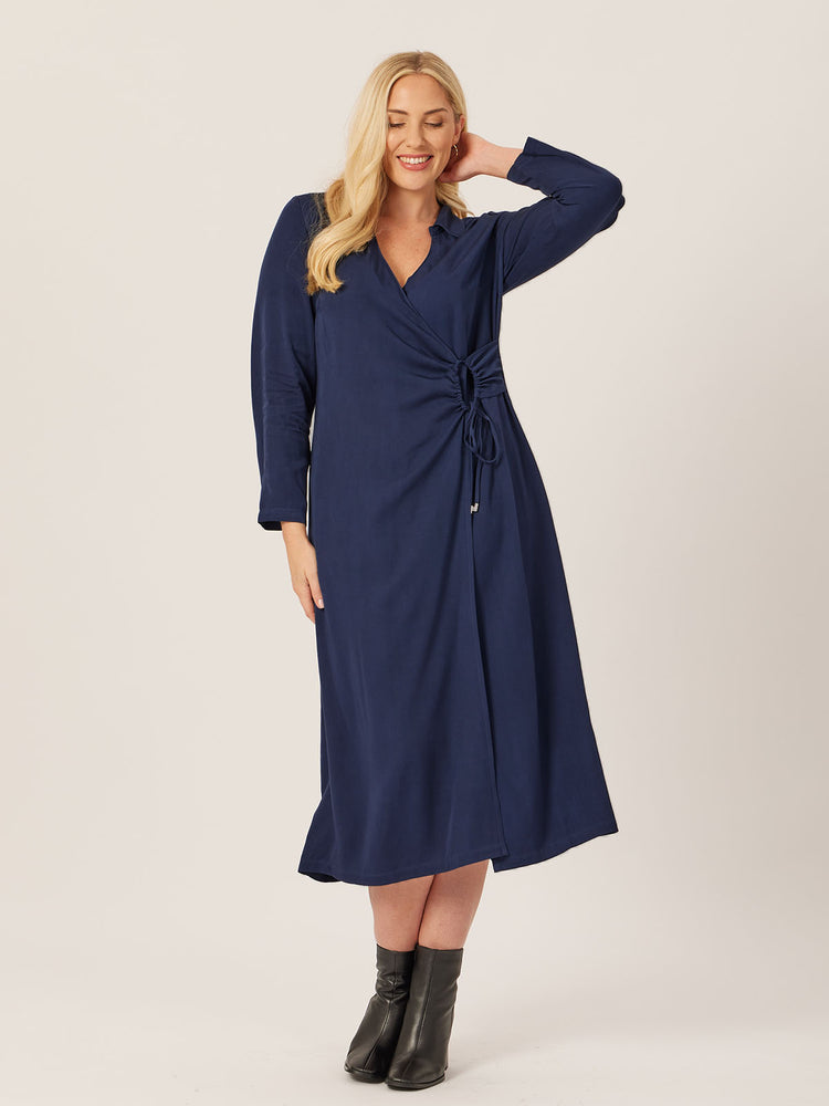 Christina - Wrap Midi Dress - Navy