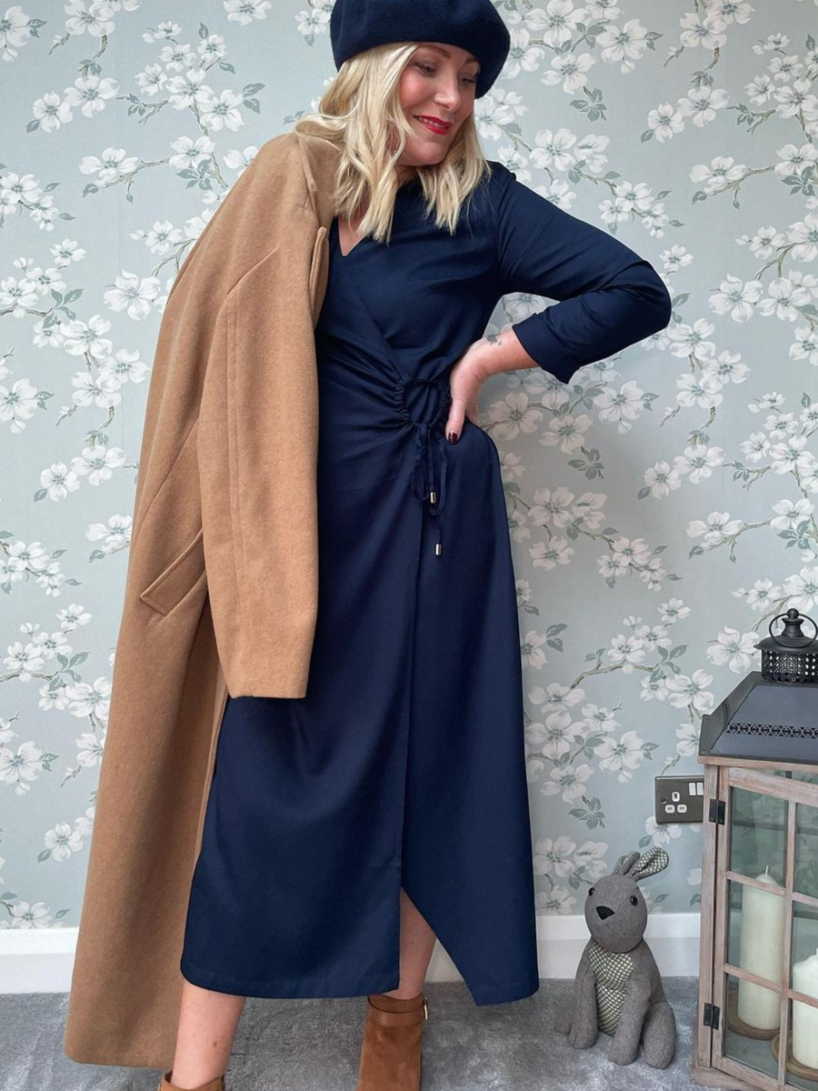 Christina - Wrap Midi Dress - Navy - Sample