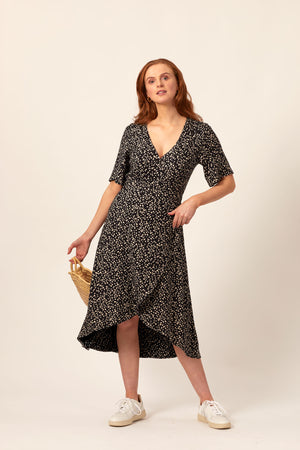 Claire - Midi Wrap Dress - Black