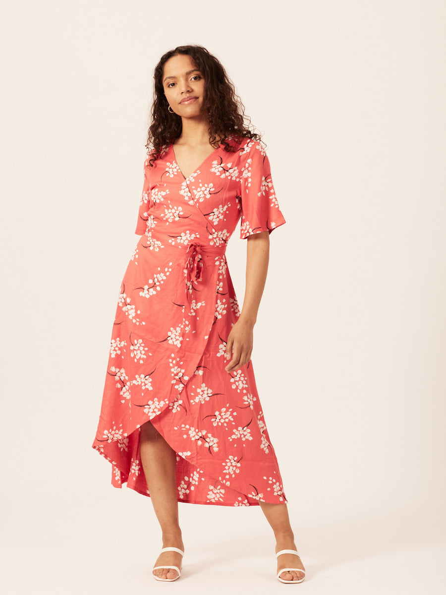 Claire Midi Wrap Dress Red