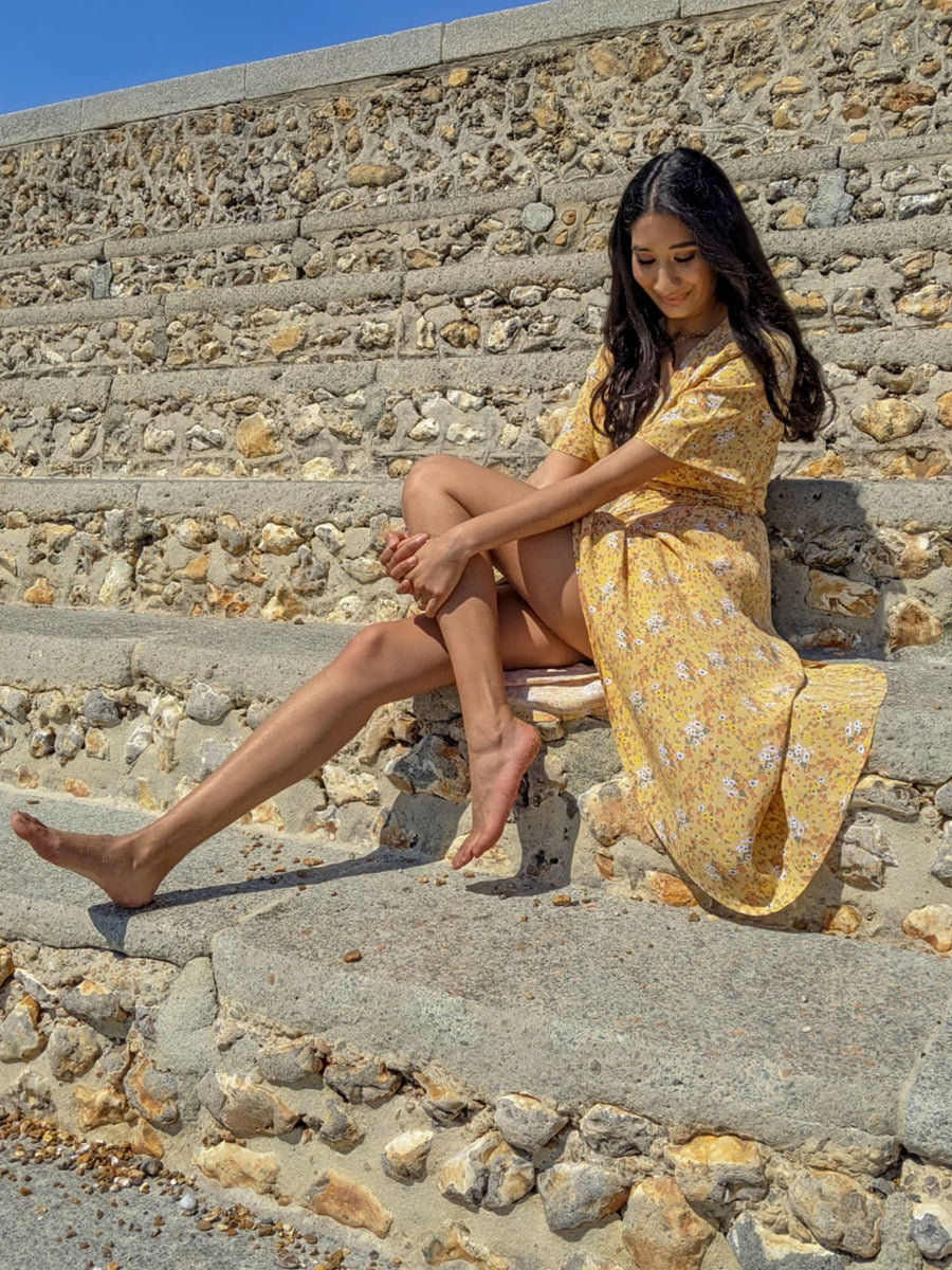 Claire - Midi Wrap Dress - Yellow