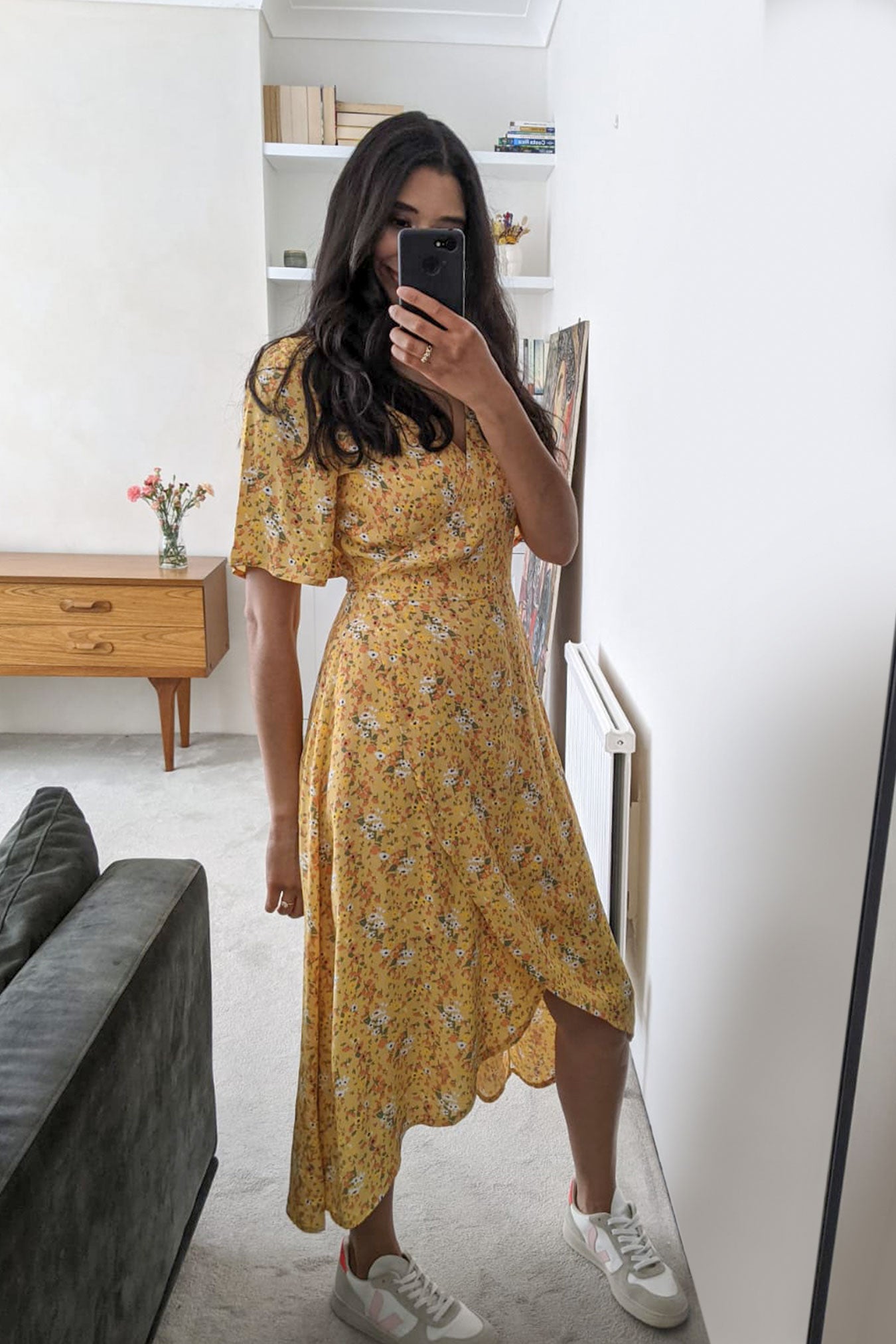 midi wrap floral dress Doris Floral Puff Sleeve Midi Wrap Dress Blush