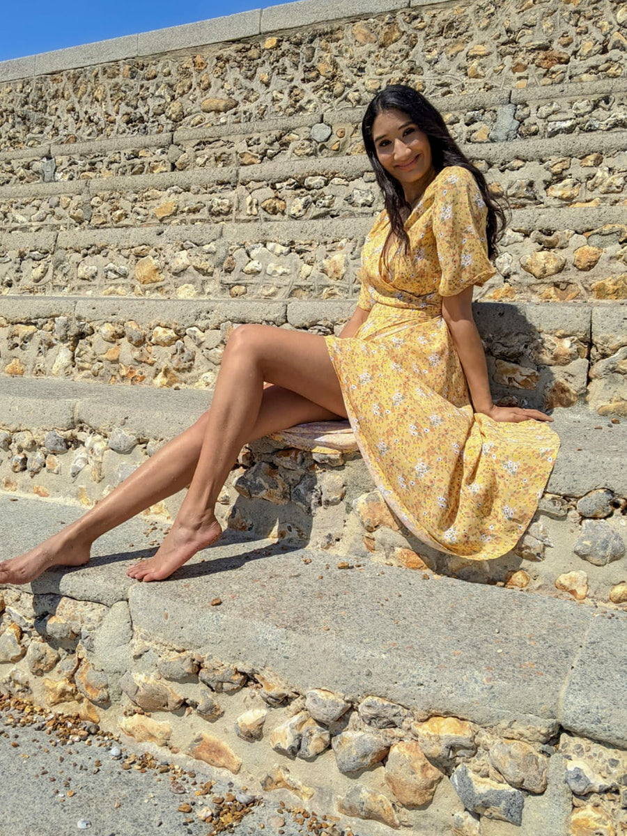 Claire - Midi Wrap Dress - Yellow