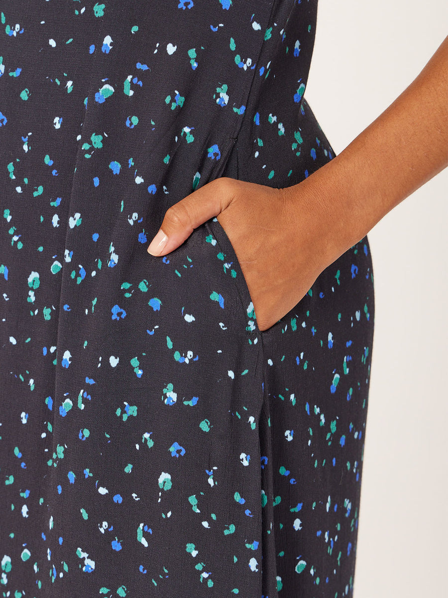 Alison - Ditsy Print Midi Dress - Black