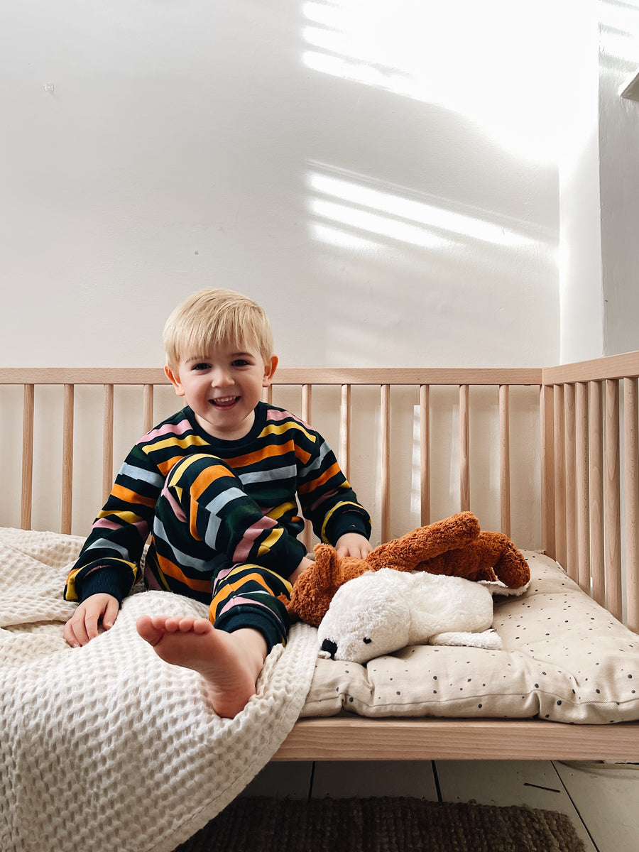 Elias - Kids Tracksuit Set - Navy Wave Stripe Print