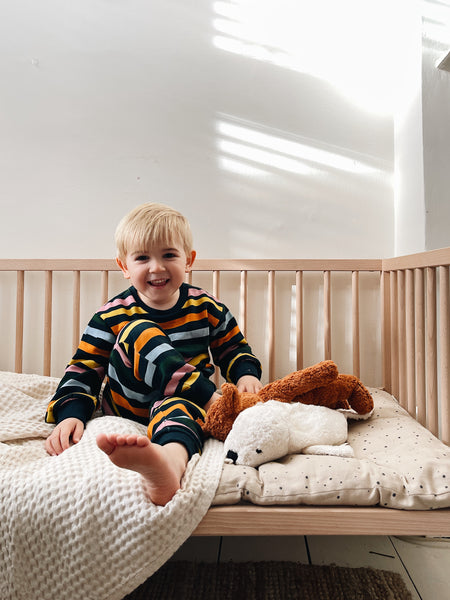 Elias - Kids Tracksuit Set - Navy Wave Stripe Print