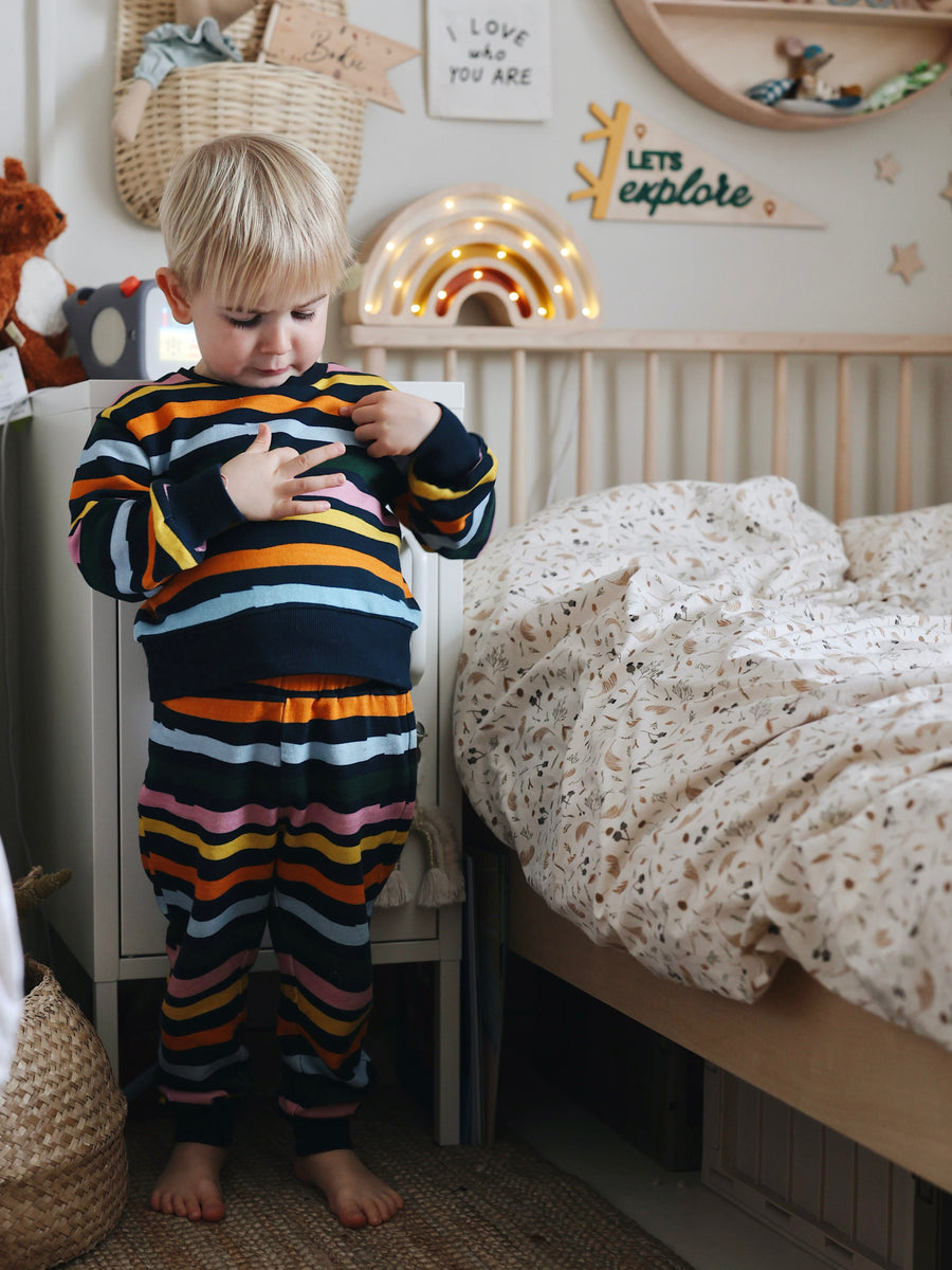 Elias - Kids Tracksuit Set - Navy Wave Stripe Print