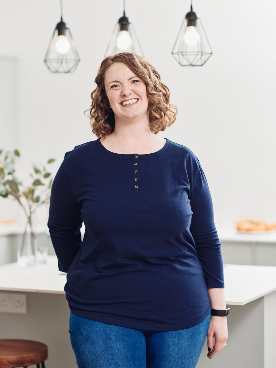 Elizabeth - Henley Jersey Top - Navy