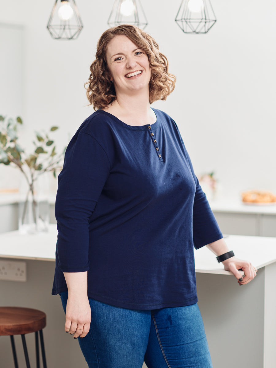 Elizabeth - Henley Jersey Top - Navy