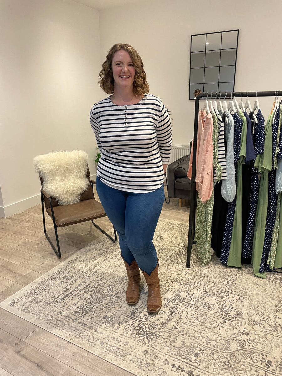 Elizabeth - Henley Jersey Top - Stripe