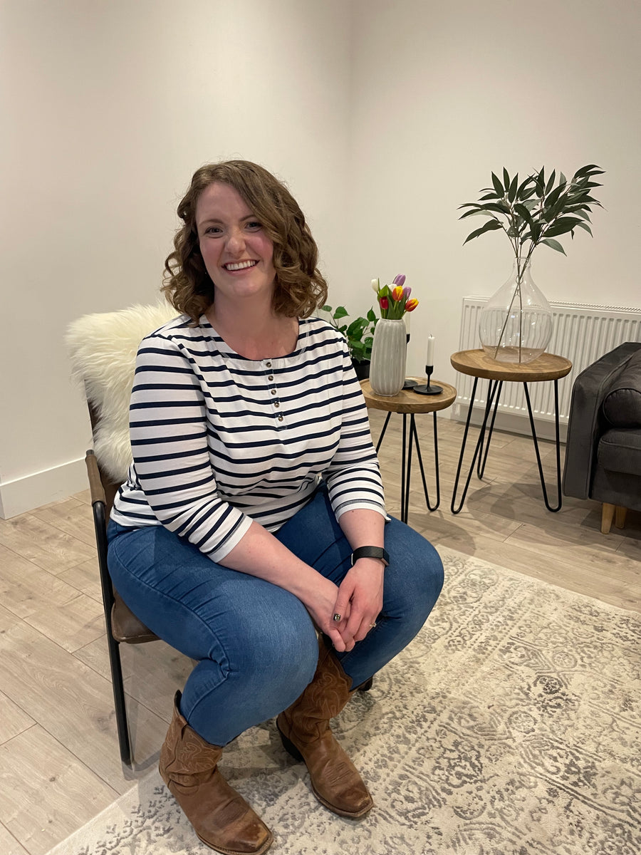 Elizabeth - Henley Jersey Top - Stripe