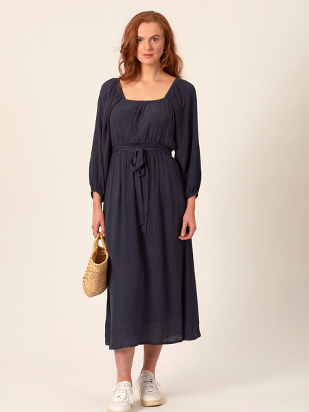 Emily - Square Neck Midi Dress - Blue