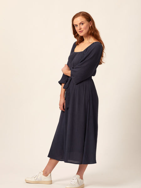 Emily - Square Neck Midi Dress - Blue