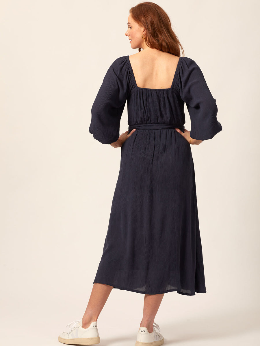 Emily - Square Neck Midi Dress - Blue