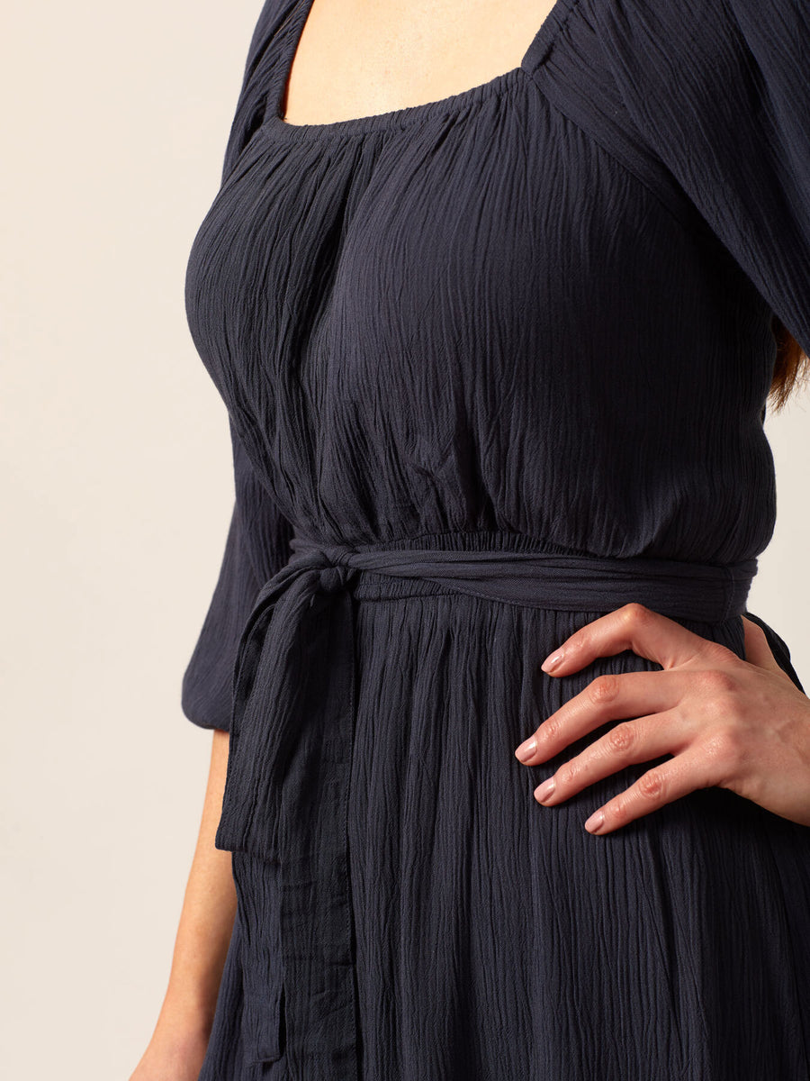 Emily - Square Neck Midi Dress - Blue