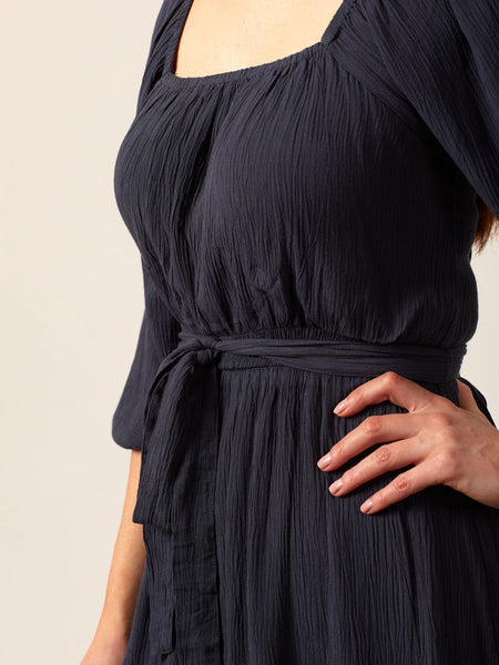 Emily - Square Neck Midi Dress - Blue