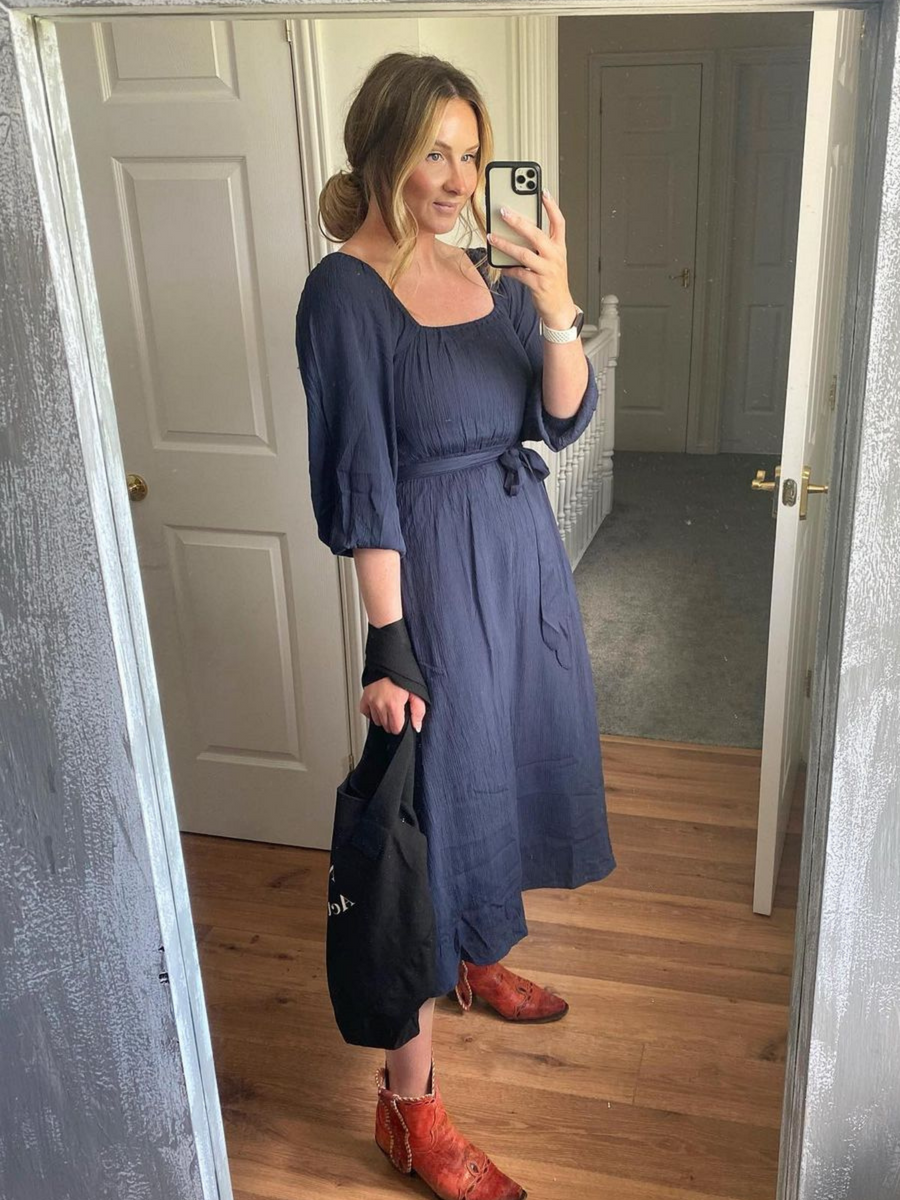 Emily - Square Neck Midi Dress - Blue
