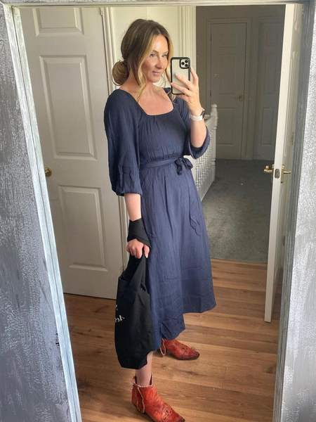 Emily - Square Neck Midi Dress - Blue