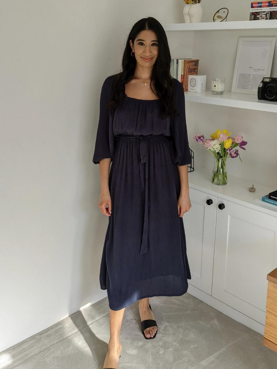 Emily - Square Neck Midi Dress - Blue
