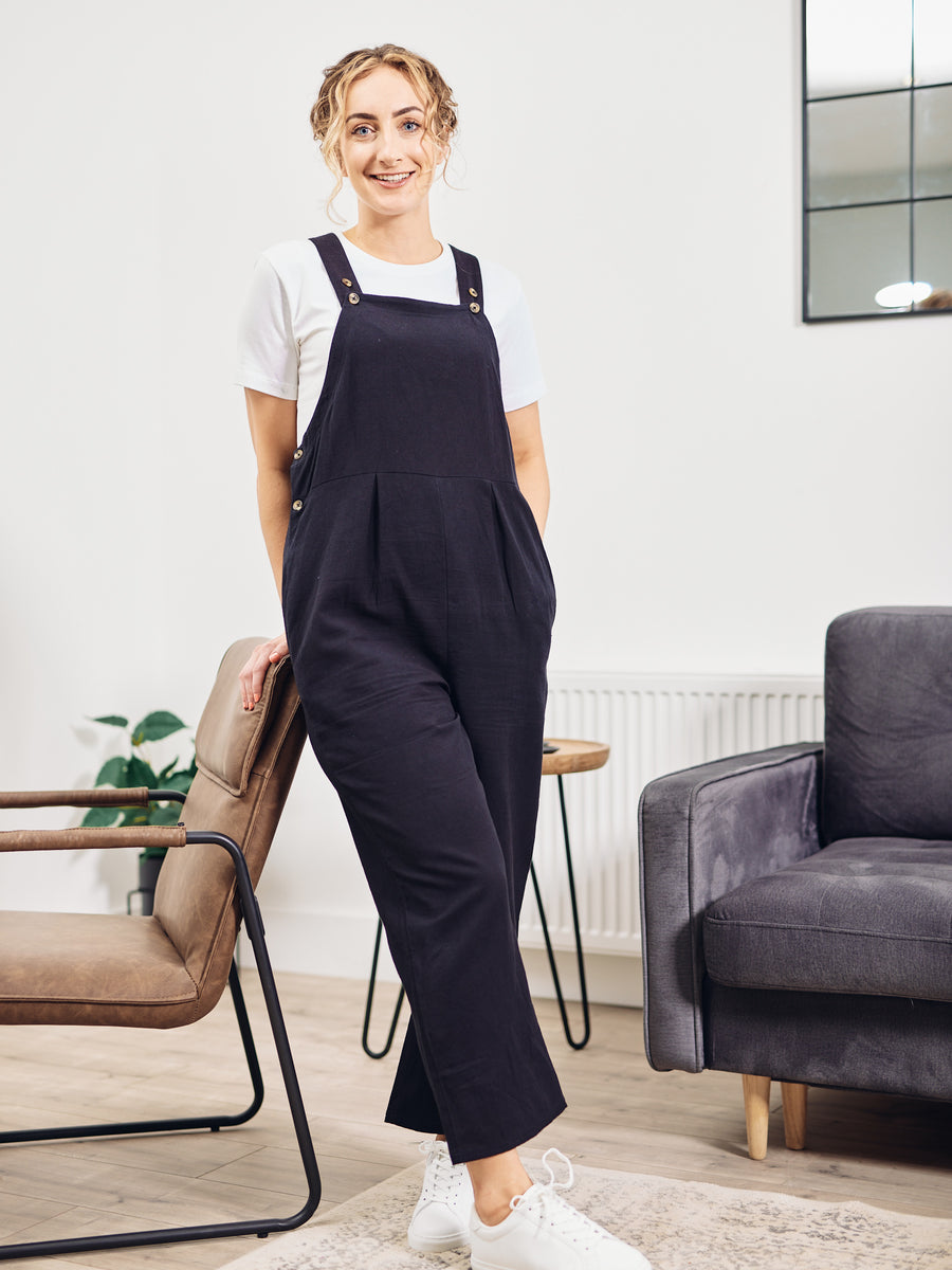 Kathleen - Relaxed Dungaree - Black
