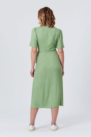 Lesley - Midi Button Wrap Dress - Green