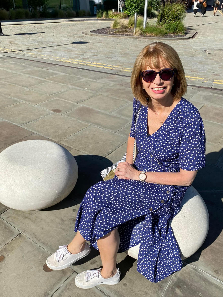 Lesley - Midi Button Wrap Dress - Blue Polkadot