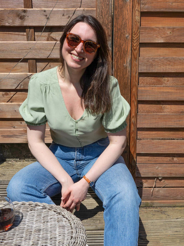 Caroline Button Front Puff Sleeve Top