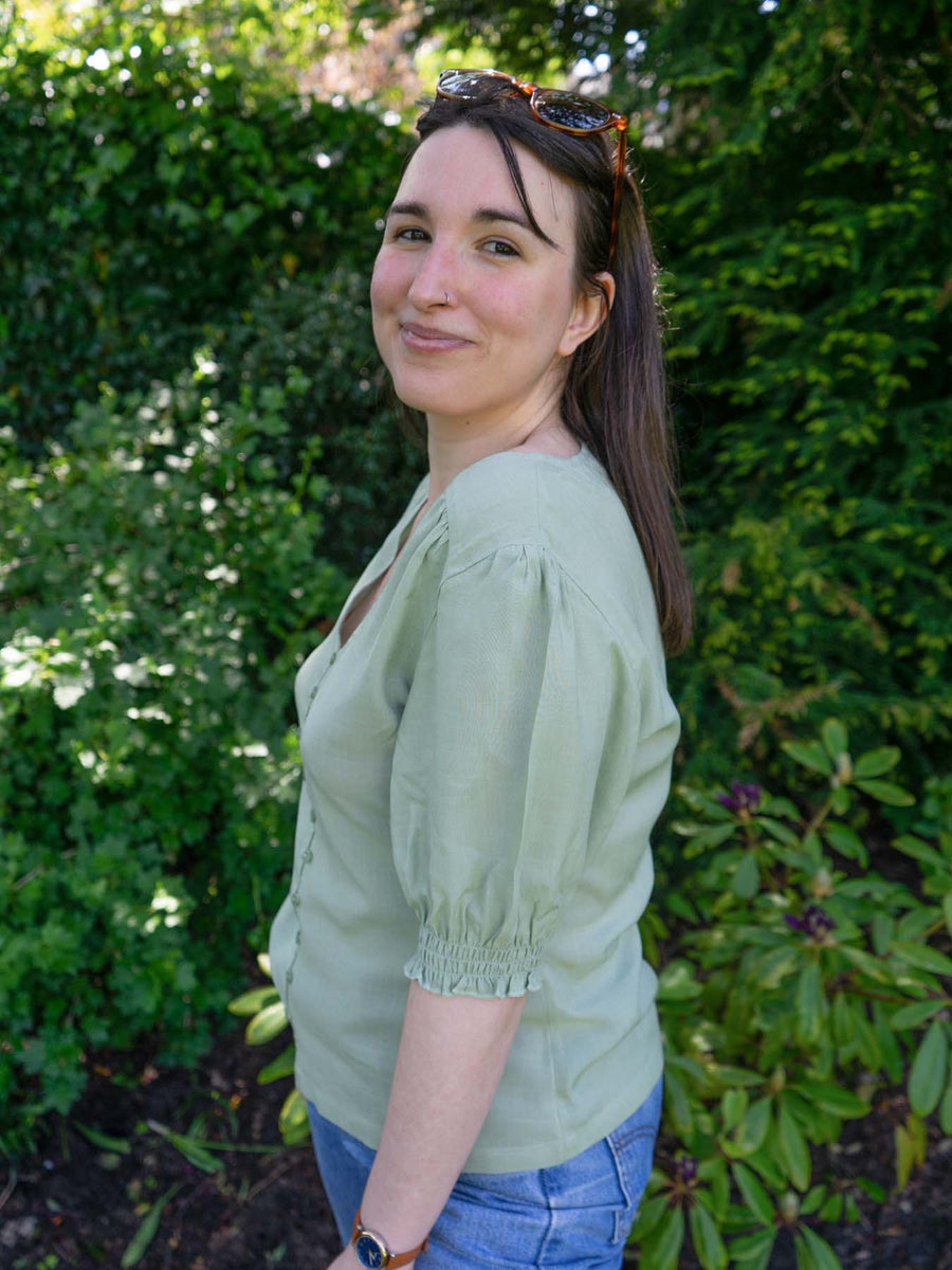 Caroline Button Front Puff Sleeve Top