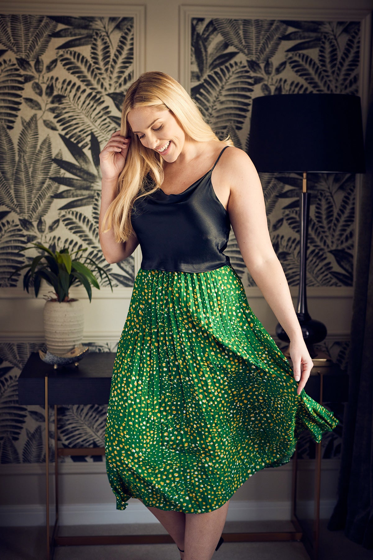 Plus size outlet green pleated skirt