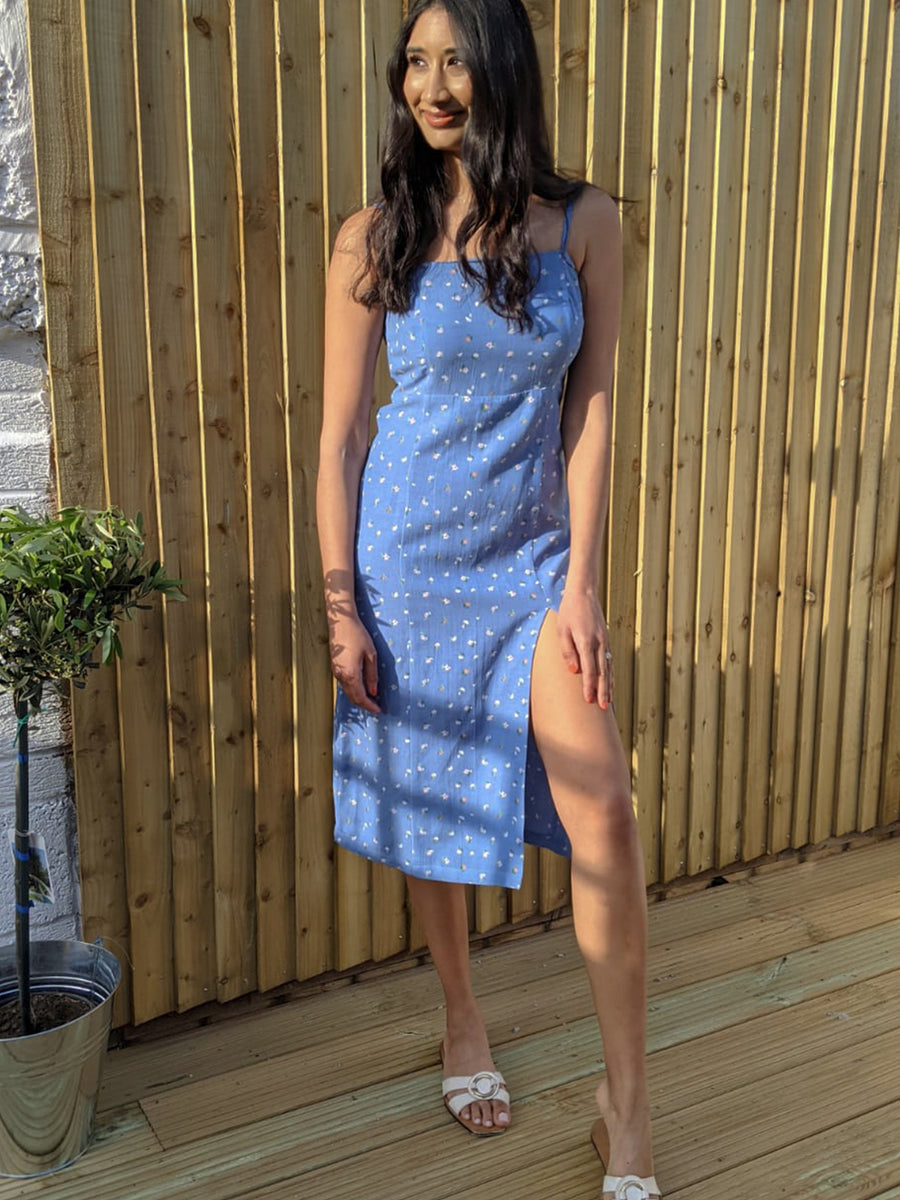 Megan - Strappy Midi Dress - Blue