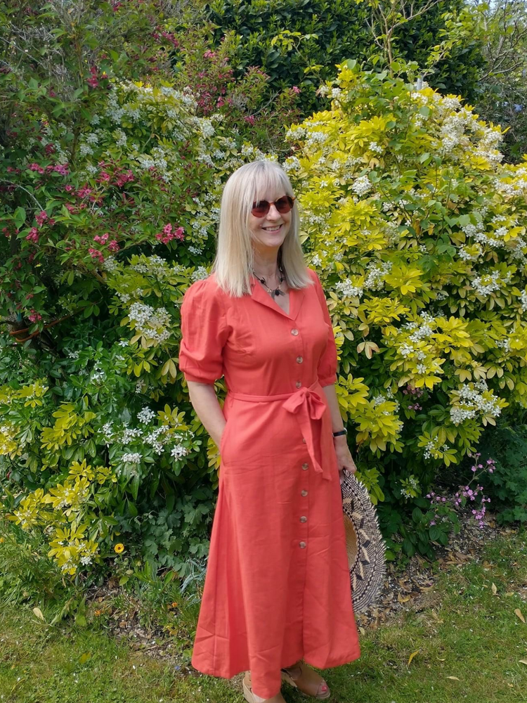 Michelle - Short Sleeve Shirt Dress - Red/Orange