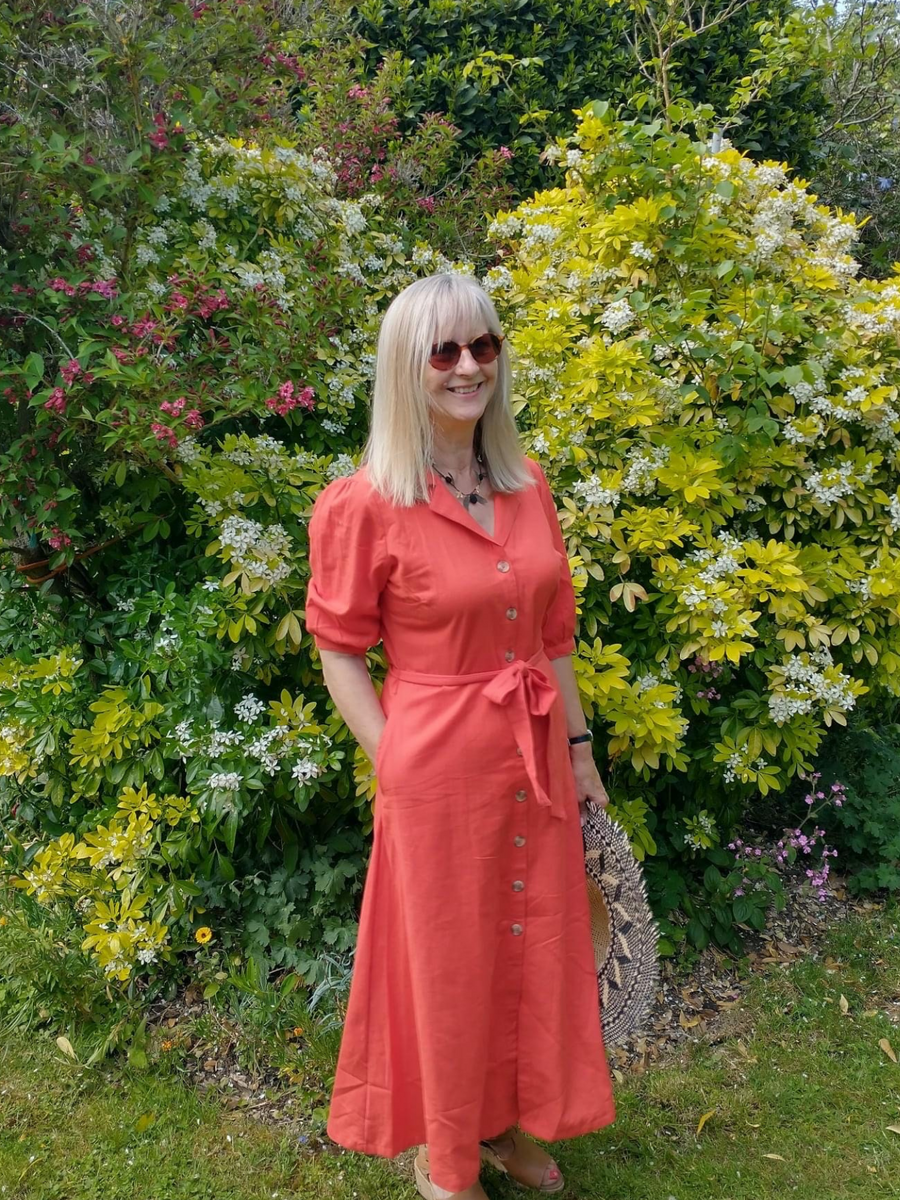 Michelle - Short Sleeve Shirt Dress - Red/Orange