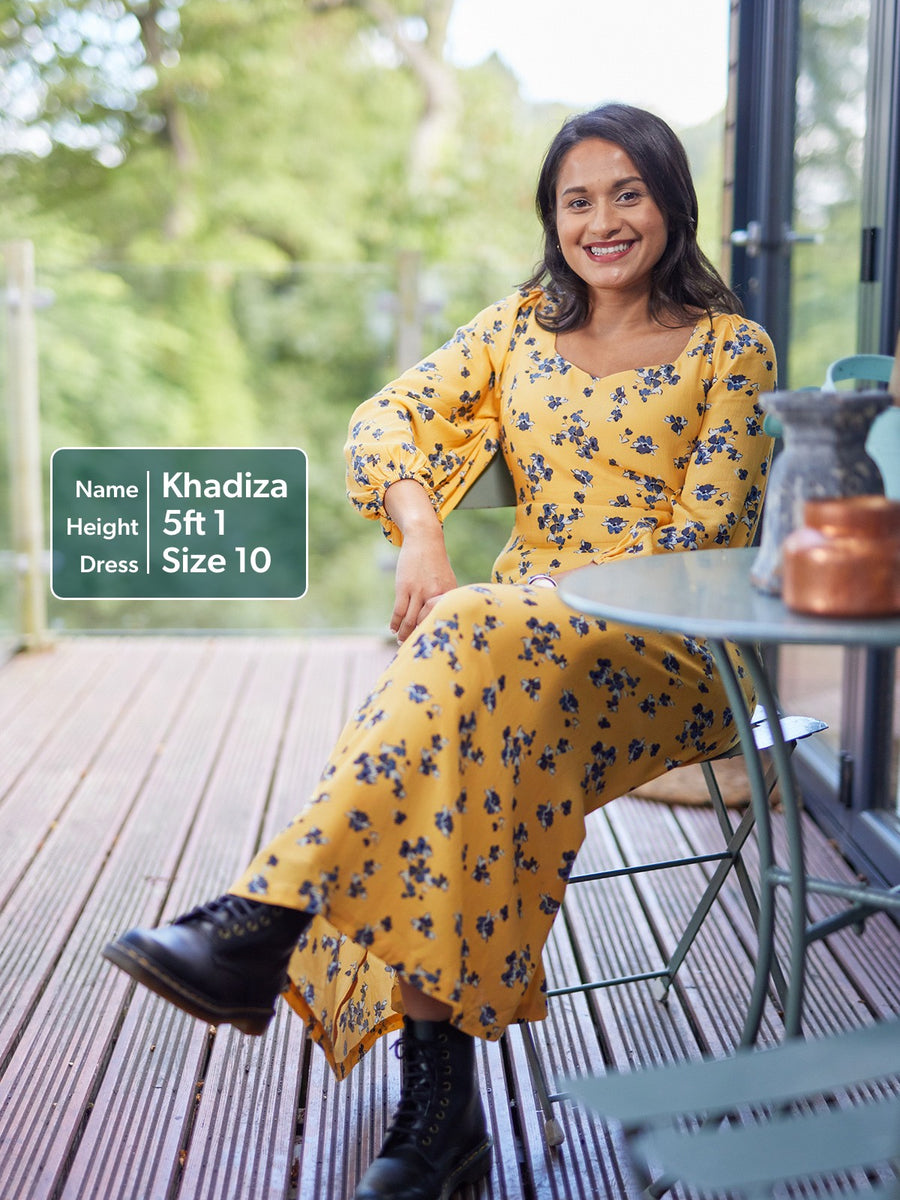 Molly - Sweetheart Midi Dress - Yellow Floral
