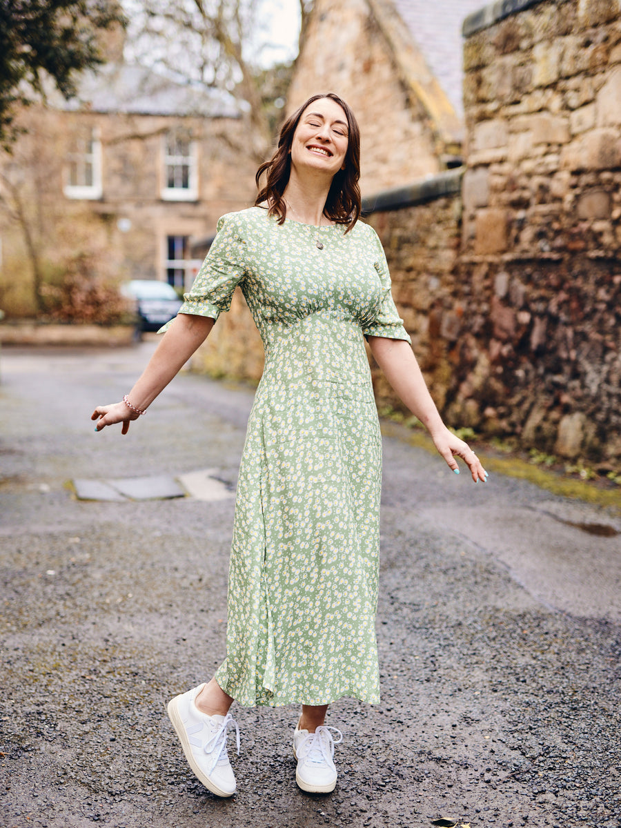 Sally-Grace - Tie Sleeve Midi Dress - Green